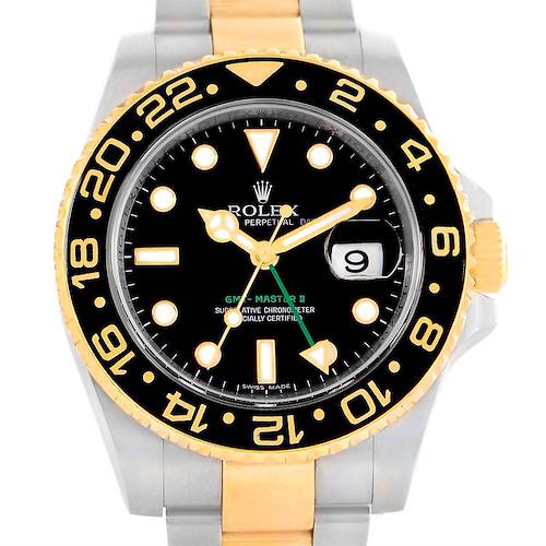 Photo of Rolex GMT Master II Yellow Gold Steel Black Dial Mens Watch 116713