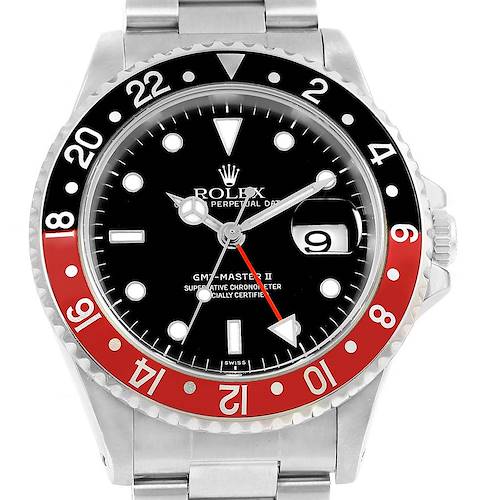 Photo of Rolex GMT Master II Black Red Coke Bezel Steel Mens 40mm Watch 16710
