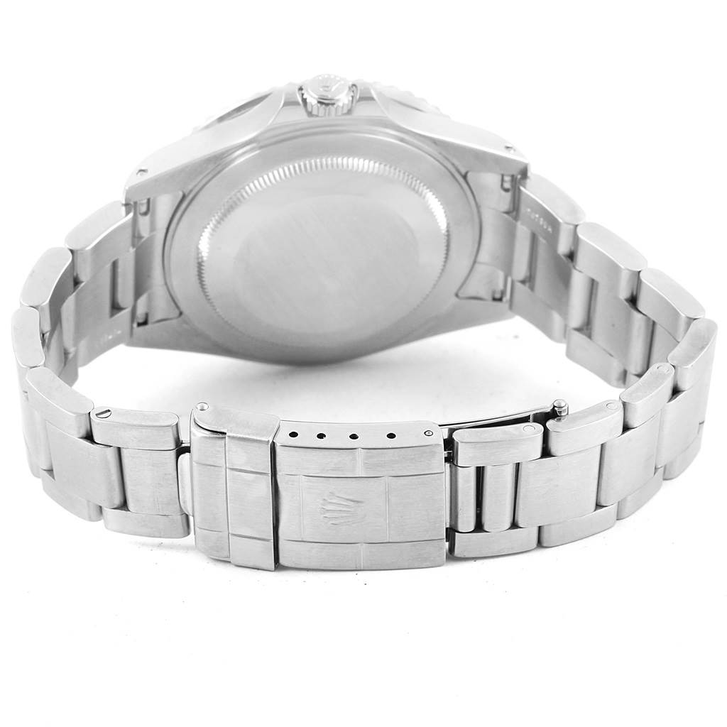 The image shows the back case and stainless steel bracelet of a Rolex GMT-Master 16710 Men's Stainless Steel Black Dial 16710 Men's Stainless Steel Black Dial watch at a rear angle.