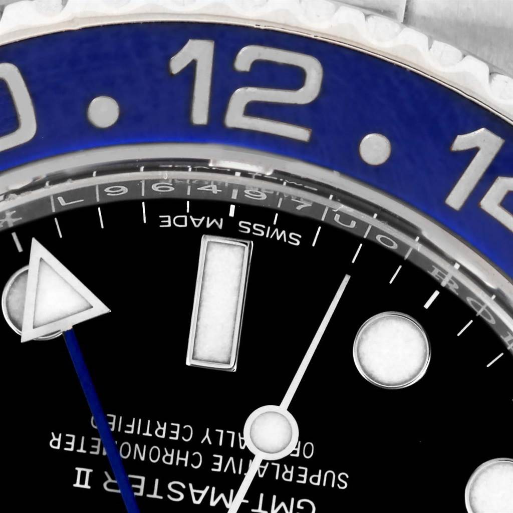 This close-up angle shows the bezel, dial, and part of the hands of the Rolex GMT-Master 116710 Men
s Stainless Steel Black Dial 116710 Men
s Stainless Steel Black Dial II watch.