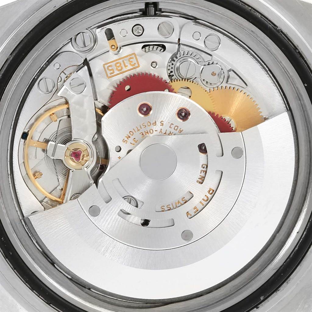 This image shows the inner mechanical parts of a Rolex GMT-Master 16710 Men
s Stainless Steel Black Dial 16710 Men
s Stainless Steel Black Dial watch from a direct, close-up angle.