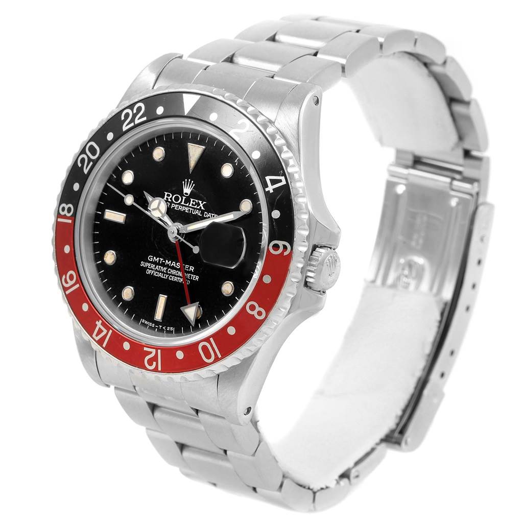 The image shows a Rolex GMT-Master 16700 Men's Stainless Steel Black Dial 16700 Men's Stainless Steel Black Dial watch at a 45-degree angle, highlighting the bezel, dial, and stainless steel bracelet.