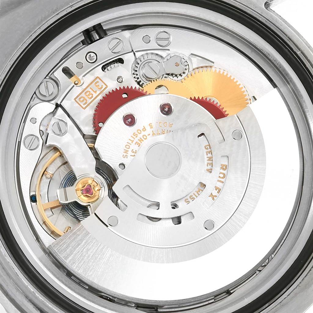 The image shows the internal mechanical movement of a Rolex GMT-Master 116710 Men
s Stainless Steel Black Dial 116710 Men
s Stainless Steel Black Dial watch, viewed from the back.