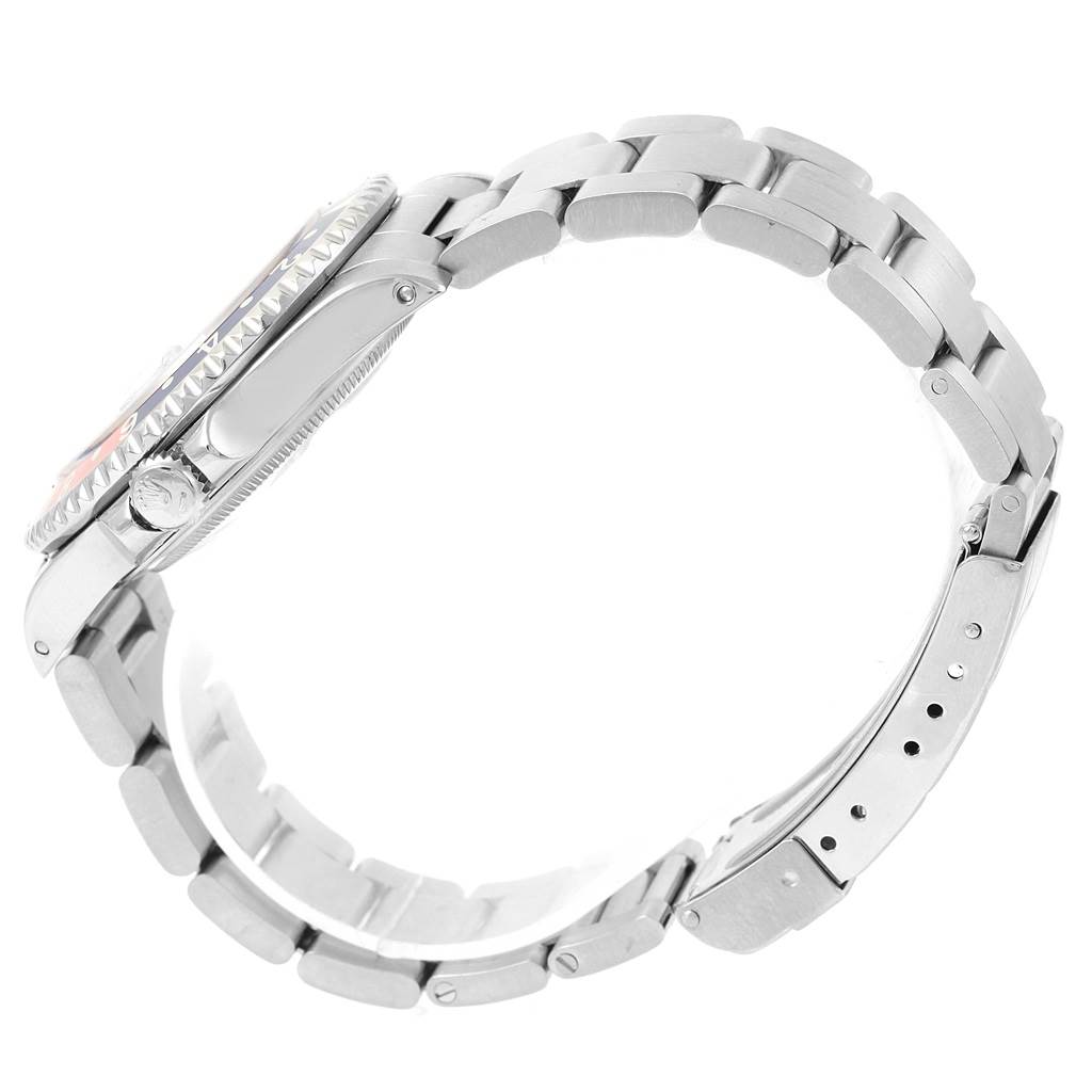 The image shows a side view of the Rolex GMT-Master 16710 Men's Stainless Steel Black Dial 16710 Men's Stainless Steel Black Dial watch, highlighting the bracelet, clasp, and crown.