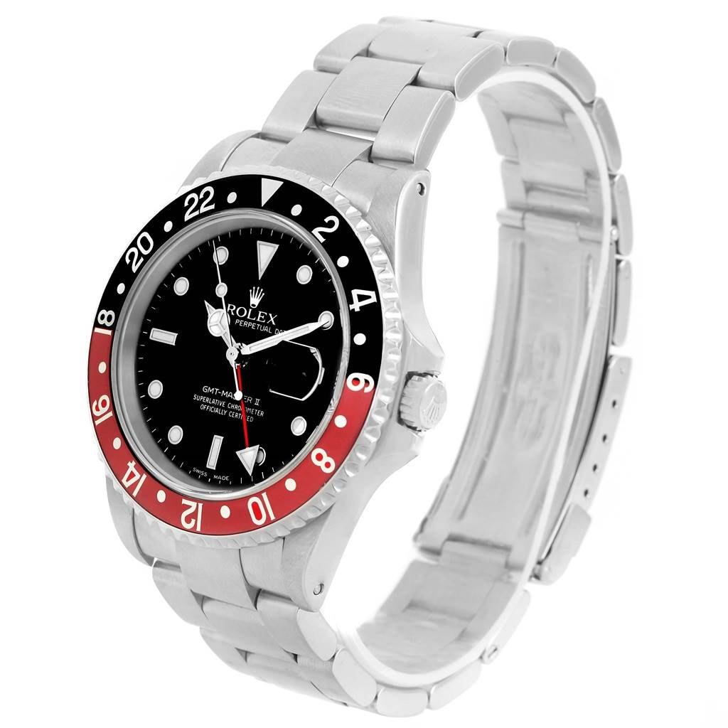 The Rolex GMT-Master 16710 Men's Stainless Steel Black Dial 16710 Men's Stainless Steel Black Dial watch is shown at a three-quarter angle, highlighting the bezel, dial, and part of the bracelet.