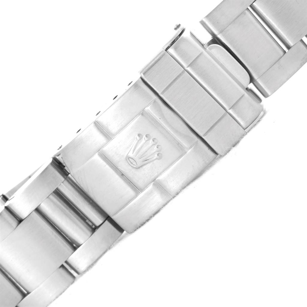 This image shows a close-up of the clasp and part of the bracelet of a Rolex GMT-Master 16710 Men's Stainless Steel Black Dial 16710 Men's Stainless Steel Black Dial watch.