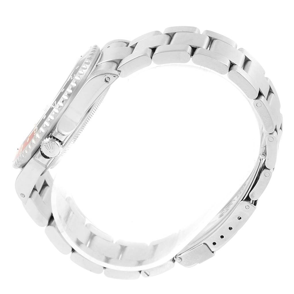 The image shows the side profile of a Rolex GMT-Master 16710 Men's Stainless Steel Black Dial 16710 Men's Stainless Steel Black Dial watch, highlighting the bracelet, clasp, and crown.