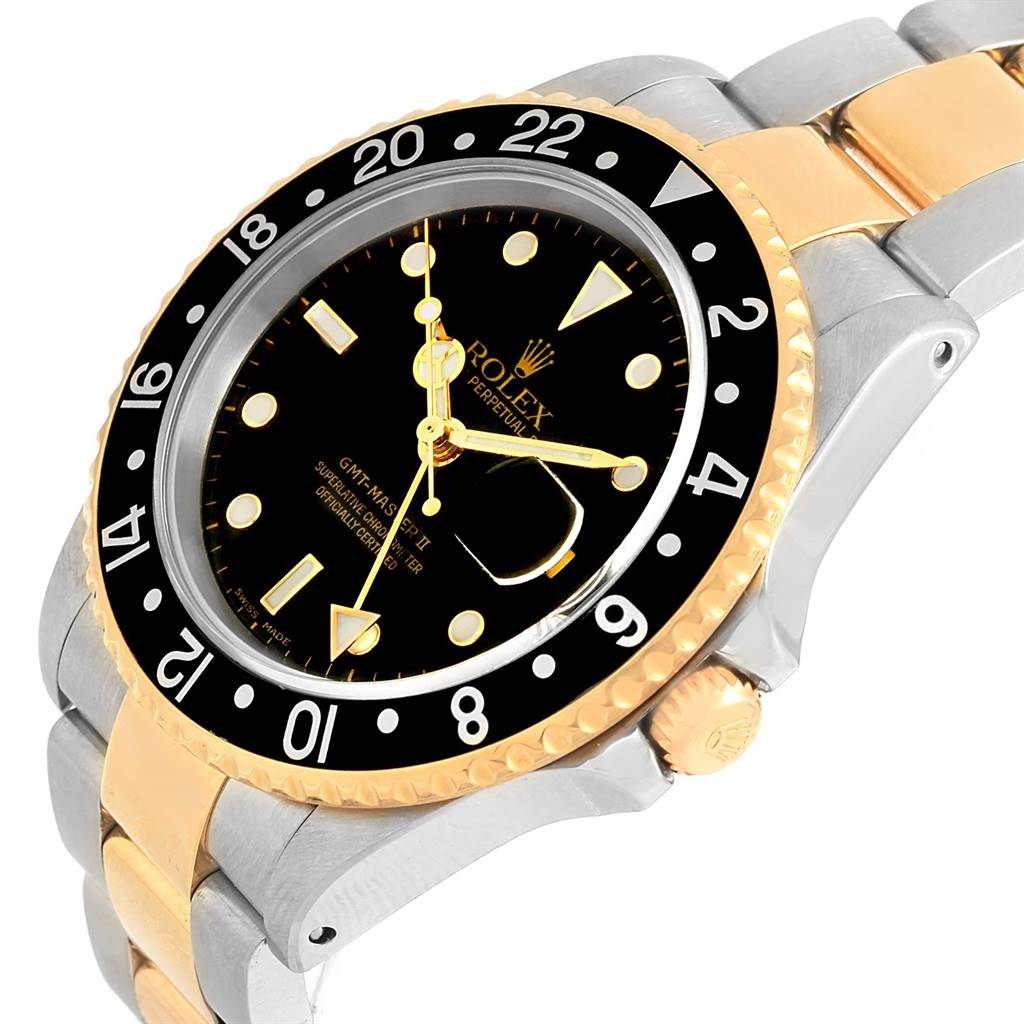 The image shows a front-side angle of a Rolex GMT-Master 16713 Men's Stainless Steel Black Dial 16713 Men's Stainless Steel Black Dial watch, highlighting the bezel, dial, and part of the bracelet.