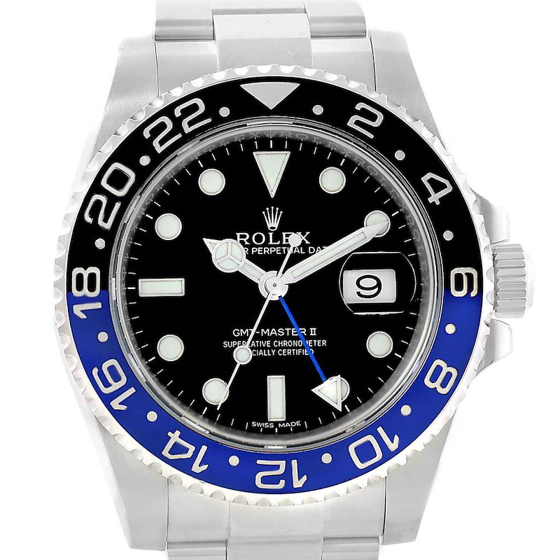 Rolex GMT Master II Batman Blue Black Bezel Mens Watch 116710 SwissWatchExpo