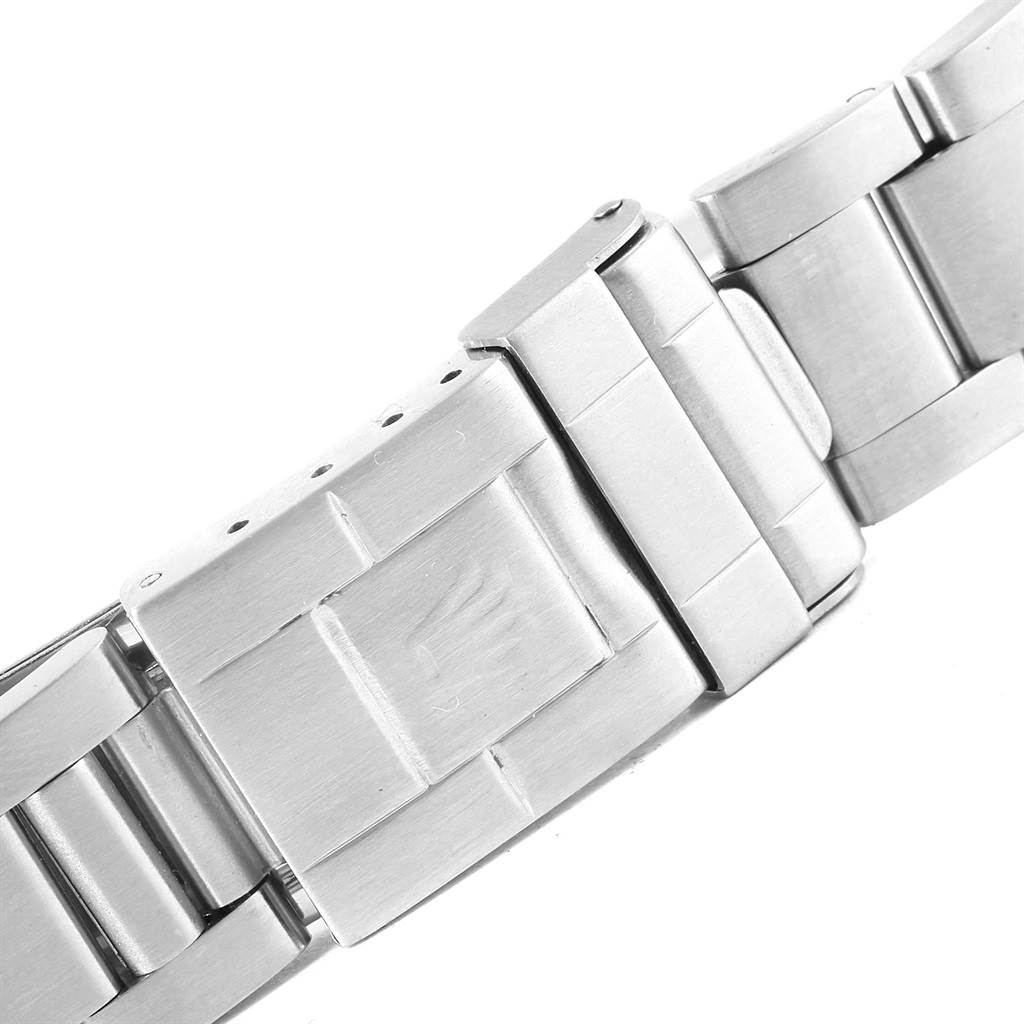 The image shows the clasp and part of the stainless steel bracelet of a Rolex GMT-Master 16710 Men
s Stainless Steel Black Dial 16710 Men
s Stainless Steel Black Dial watch.