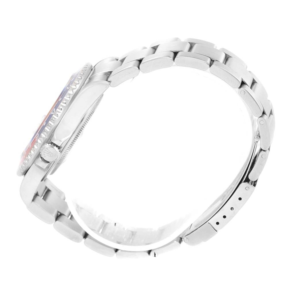 This image shows the side profile and partial bracelet of the Rolex GMT-Master 16710 Men
s Stainless Steel Black Dial 16710 Men
s Stainless Steel Black Dial watch.