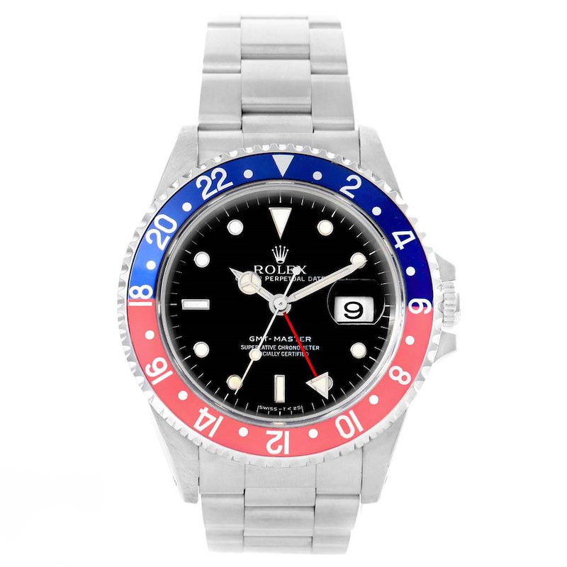 Rolex GMT Master Blue Red Pepsi Bezel Steel Mens Watch 16700 SwissWatchExpo