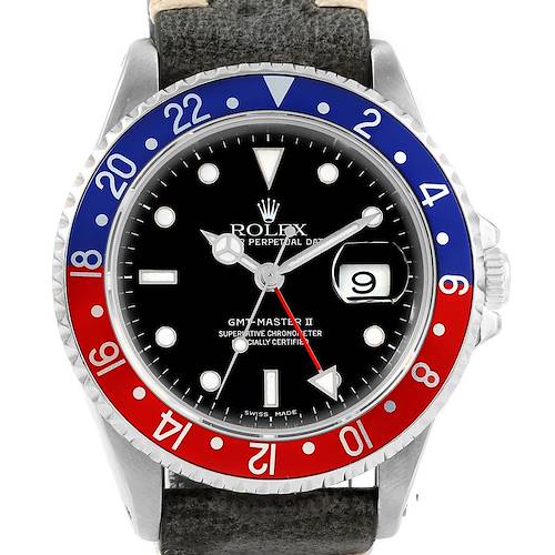 Photo of Rolex GMT Master II Pepsi Bezel Grey Strap Steel Mens Watch 16710