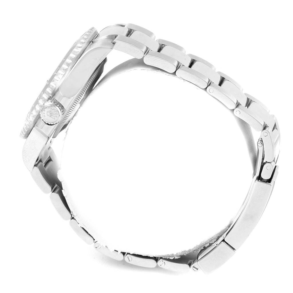 The Rolex GMT-Master 116710 Men
s Stainless Steel Black Dial 116710 Men
s Stainless Steel Black Dial watch is shown from a side angle, highlighting the bracelet and crown.