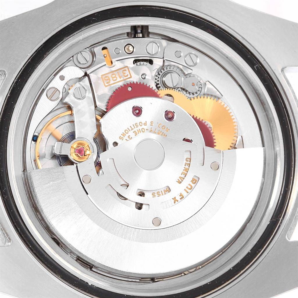 This image shows the movement and internal mechanism of a Rolex GMT-Master 116710 Men
s Stainless Steel Black Dial 116710 Men
s Stainless Steel Black Dial watch viewed from the back.