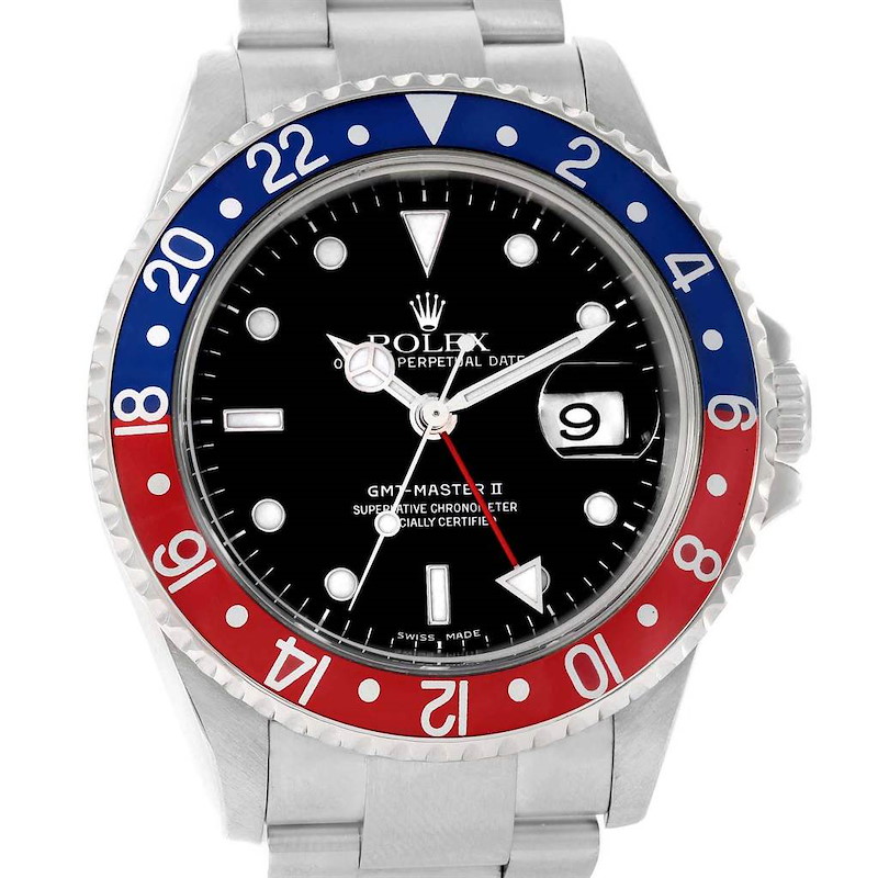 Rolex GMT Master II Pepsi Bezel Steel Automatic Mens Watch 16710 SwissWatchExpo