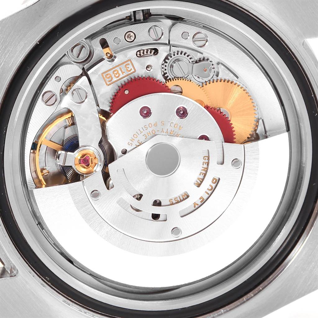 This image shows the intricate internal mechanism of a Rolex GMT-Master 116710 Men's Stainless Steel Black Dial 116710 Men's Stainless Steel Black Dial watch from the back side.