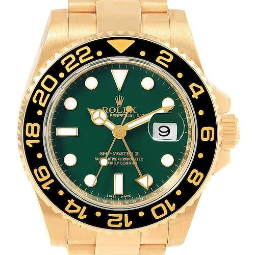 Photo of Rolex GMT Master II Yellow Gold Green Dial Mens Watch 116718