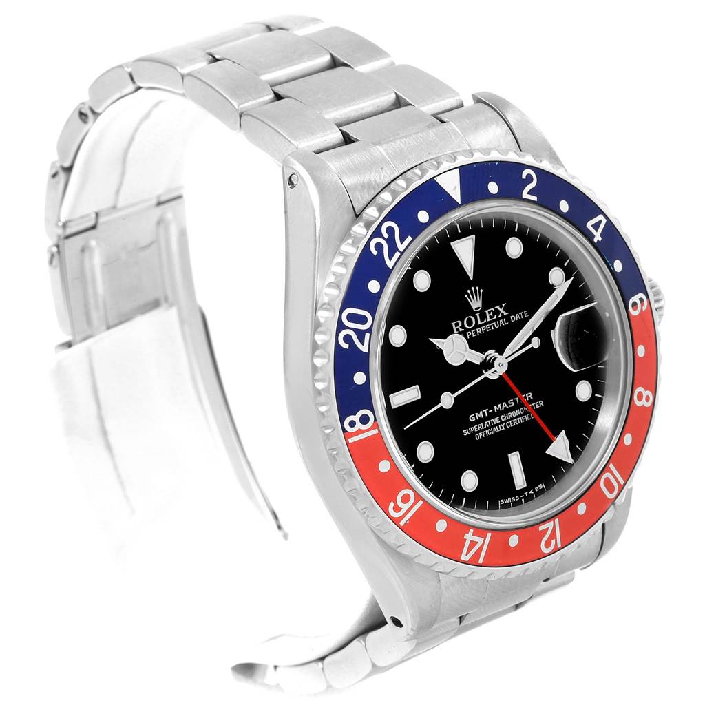 This image shows a Rolex GMT-Master 16700 Men's Stainless Steel Black Dial 16700 Men's Stainless Steel Black Dial watch from a front angle, displaying the bracelet, dial, and bezel.