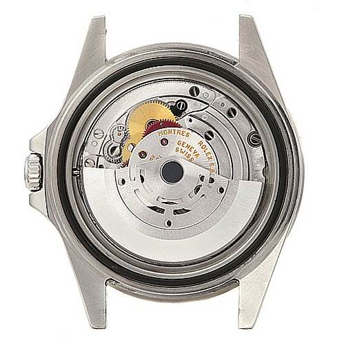 The image shows the open case back of a Rolex GMT-Master 16710 Men's Stainless Steel Black Dial 16710 Men's Stainless Steel Black Dial watch, revealing its internal movement and components.