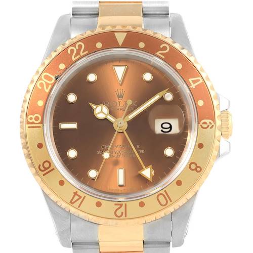 Photo of Rolex GMT Master II Rootbeer Yellow Gold Steel Mens Watch 16713 Box