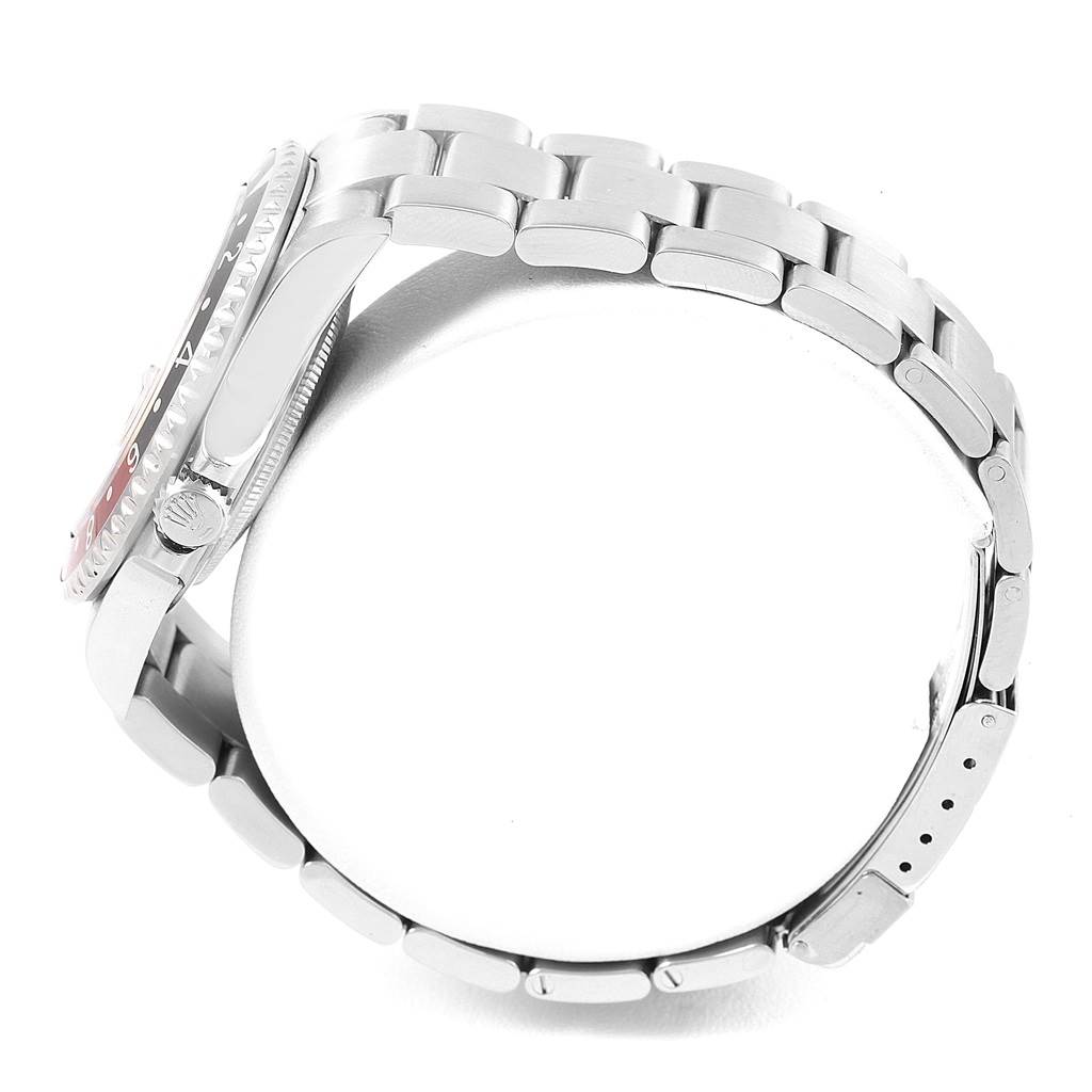 The image shows a side view of the Rolex GMT-Master 16710 Men's Stainless Steel Black Dial 16710 Men's Stainless Steel Black Dial watch, highlighting its bracelet and case.