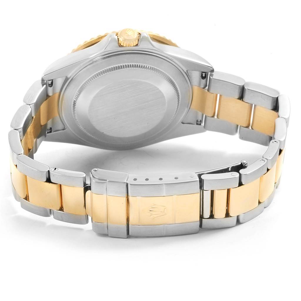 This image shows the back casing and bracelet of a Rolex GMT-Master 16713 Men's Stainless Steel Black Dial 16713 Men's Stainless Steel Black Dial watch from a rear angle.