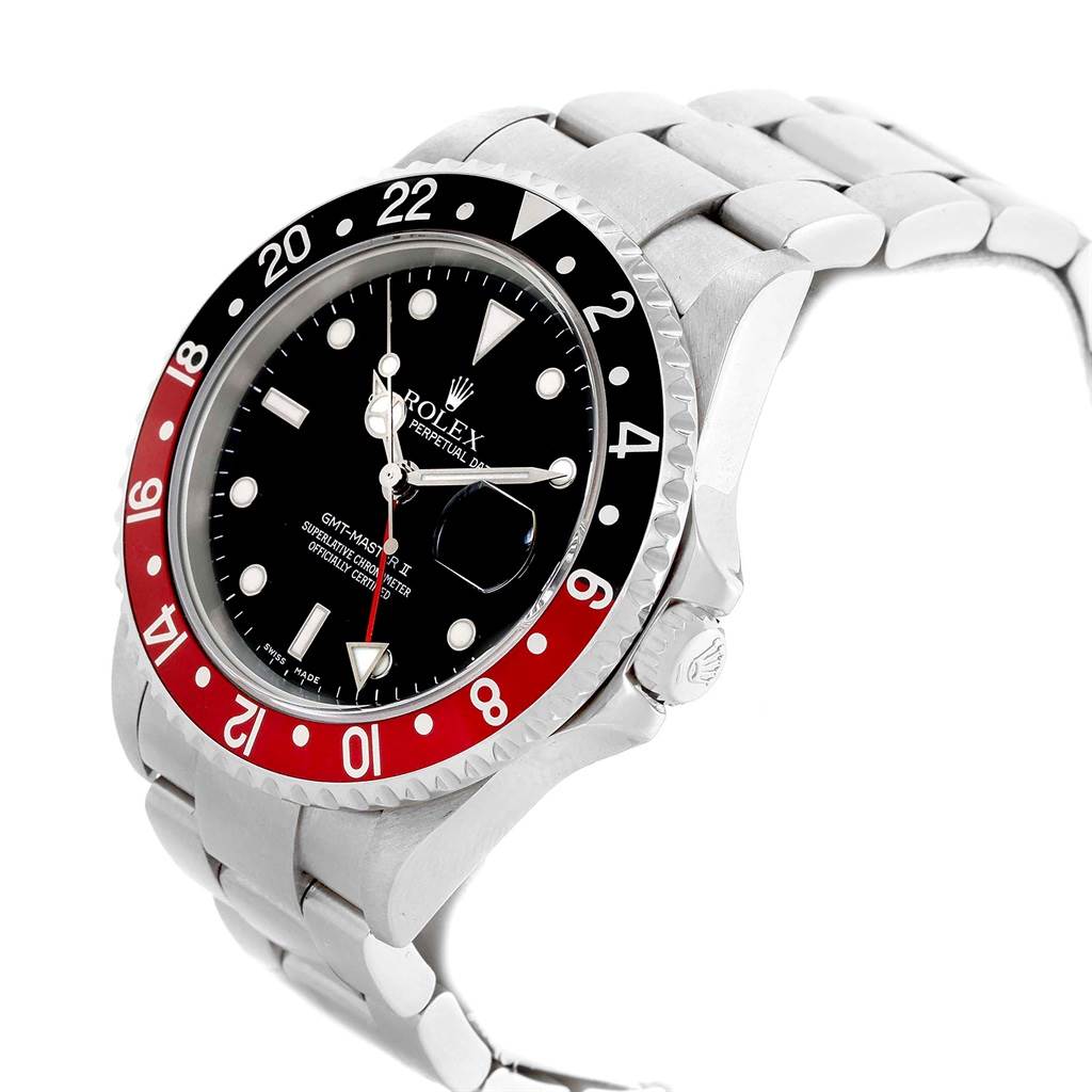 This image shows a Rolex GMT-Master 16710 Men's Stainless Steel Black Dial 16710 Men's Stainless Steel Black Dial II watch at a slight angle, displaying the bezel, dial, bracelet, and crown.