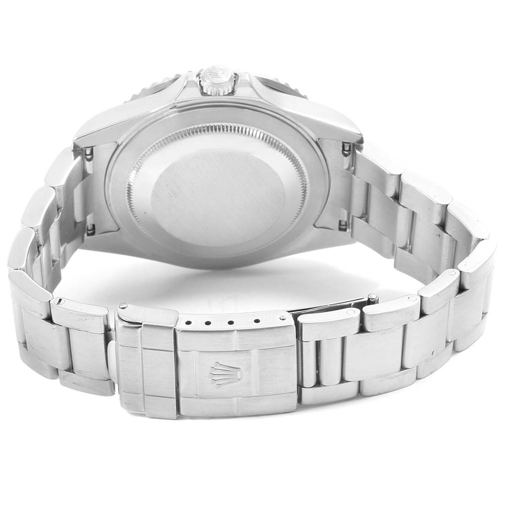 The image shows the back and bracelet clasp of a Rolex GMT-Master 16710 Men's Stainless Steel Black Dial 16710 Men's Stainless Steel Black Dial watch from a rear angle.