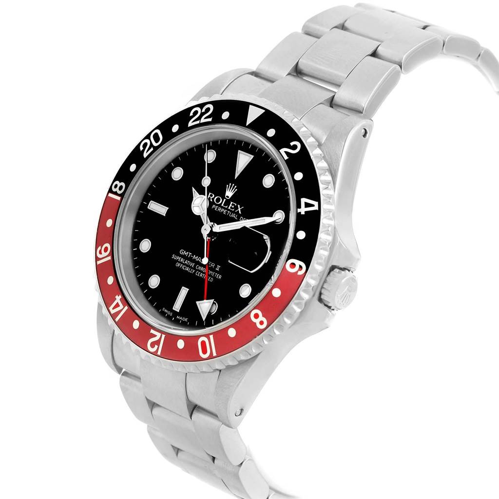 The image shows a Rolex GMT-Master 16710 Men's Stainless Steel Black Dial 16710 Men's Stainless Steel Black Dial watch taken from an angle displaying the full face, bezel, crown, and part of the bracelet.