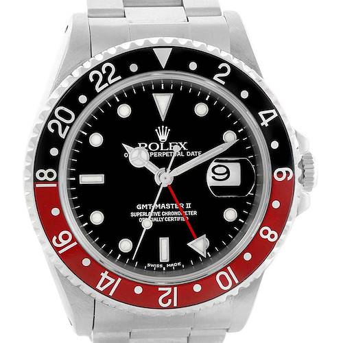 Photo of Rolex GMT Master II 40mm Black Red Coke Bezel Watch 16710 Box Papers