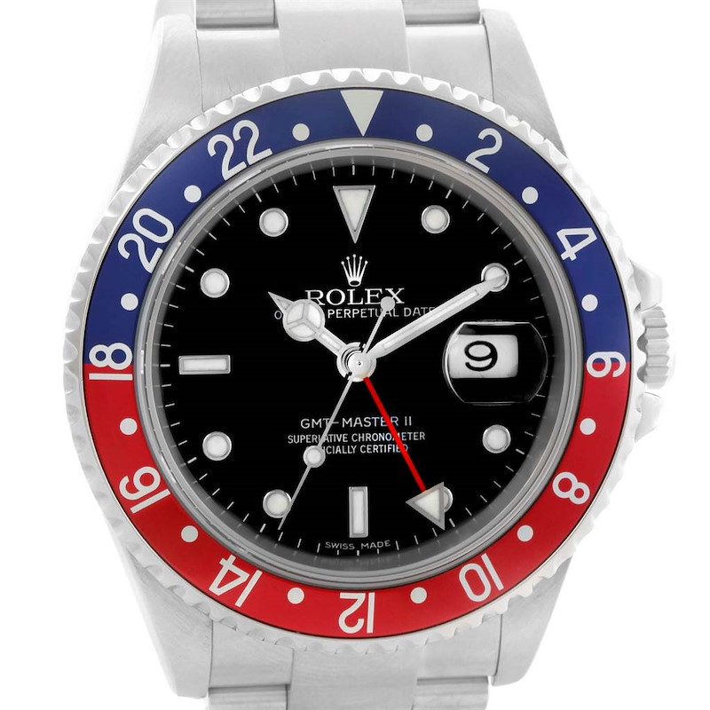 Rolex GMT Master II Error Dial Pepsi Bezel Mens Watch 16710 Box Card SwissWatchExpo