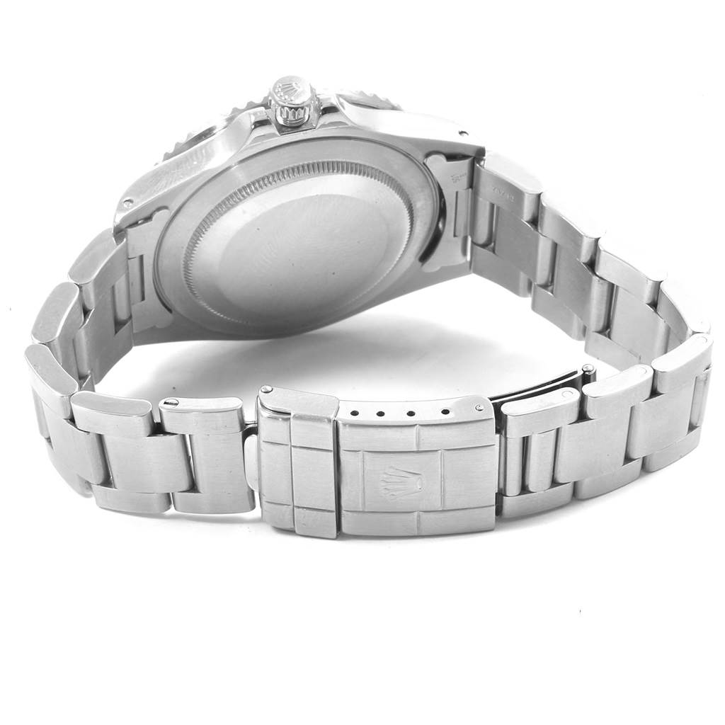 The image shows the back case, crown, and bracelet of the Rolex GMT-Master 16710 Men's Stainless Steel Black Dial 16710 Men's Stainless Steel Black Dial watch.