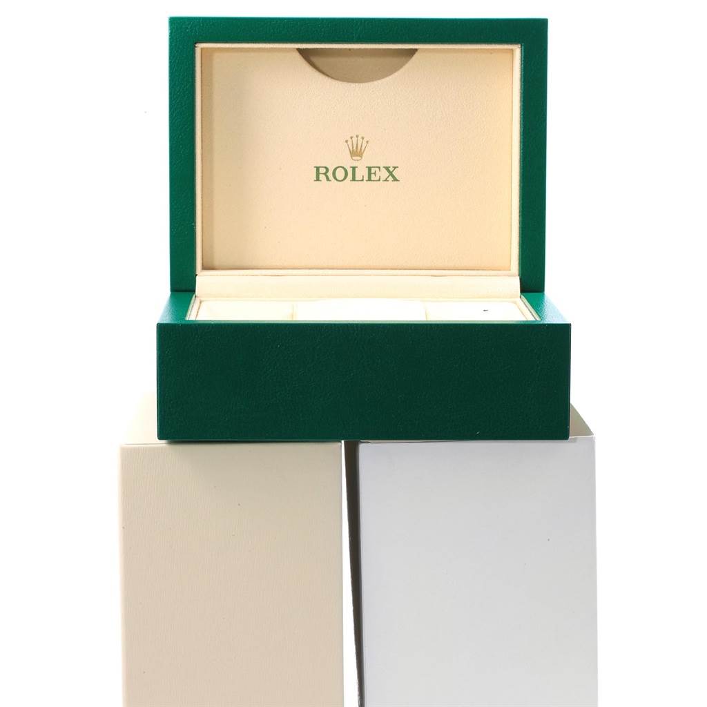 The image shows an open Rolex GMT-Master 116710 Men's Stainless Steel Black Dial 116710 Men's Stainless Steel Black Dial watch box from a front angle, revealing the inner packaging.