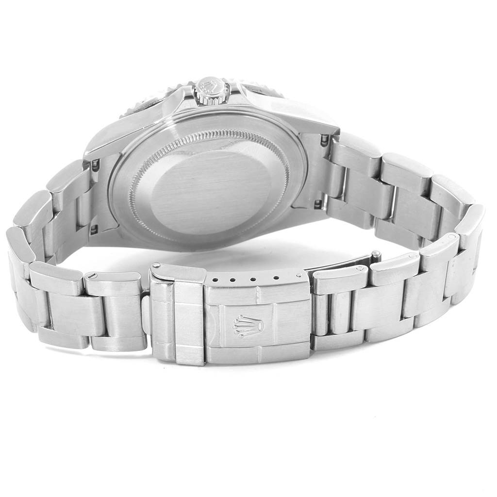 The image shows the back case and clasp of a Rolex GMT-Master 16710 Men's Stainless Steel Black Dial 16710 Men's Stainless Steel Black Dial watch from a rear angle.