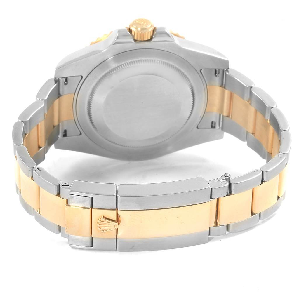 This image shows the back view of a Rolex GMT-Master 116713 Men's Stainless Steel Black Dial 116713 Men's Stainless Steel Black Dial watch, highlighting the case back, bracelet, and clasp.