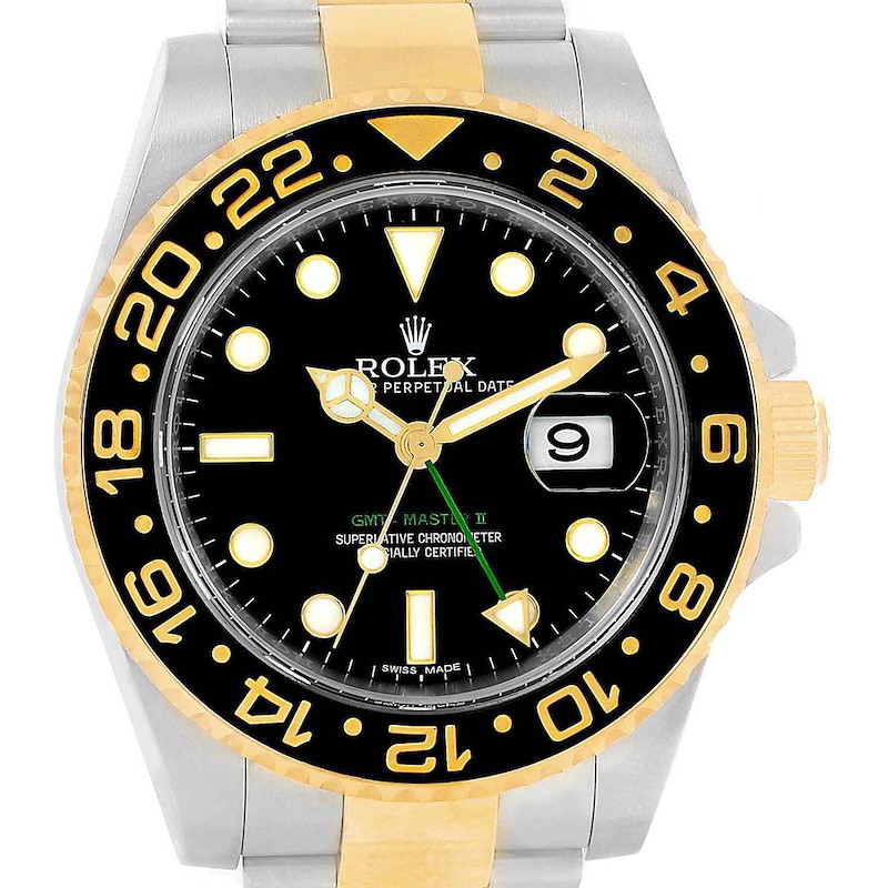 Rolex GMT Master II Yellow Gold Steel Automatic Mens Watch 116713 SwissWatchExpo