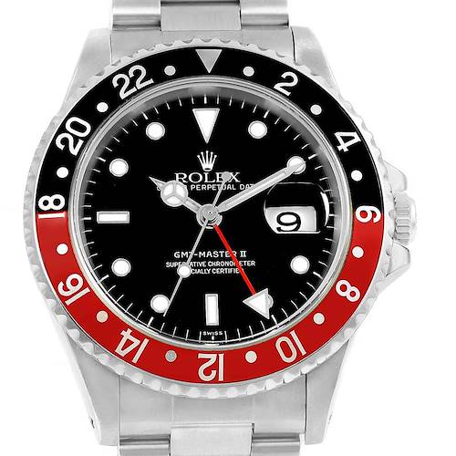 Photo of Rolex GMT Master II Black Red Coke Bezel Steel Watch 16710 Box Papers