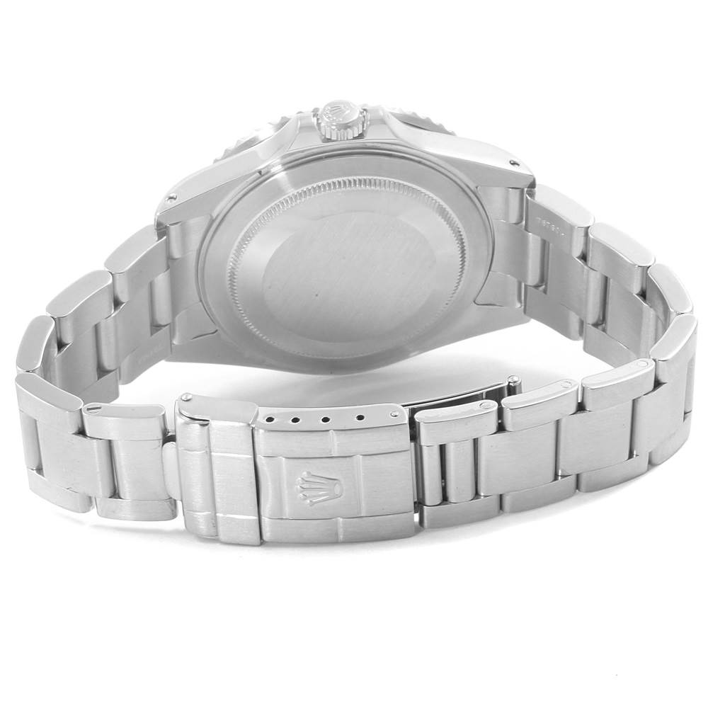 The image shows the back view of a Rolex GMT-Master 16710 Men's Stainless Steel Black Dial 16710 Men's Stainless Steel Black Dial watch, highlighting the case back, crown, and bracelet.