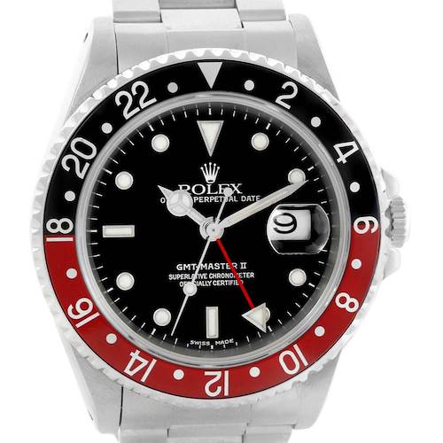 Photo of Rolex GMT Master II Red Black Coke Bezel Mens Watch 16710 Box Papers