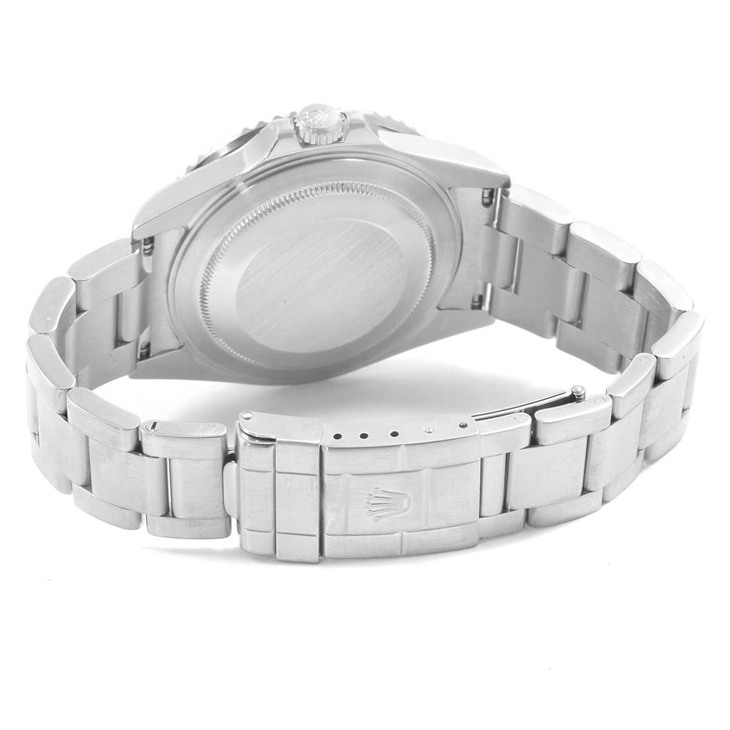 The image shows the back case and bracelet clasp of a Rolex GMT-Master 16710 Men's Stainless Steel Black Dial 16710 Men's Stainless Steel Black Dial watch.