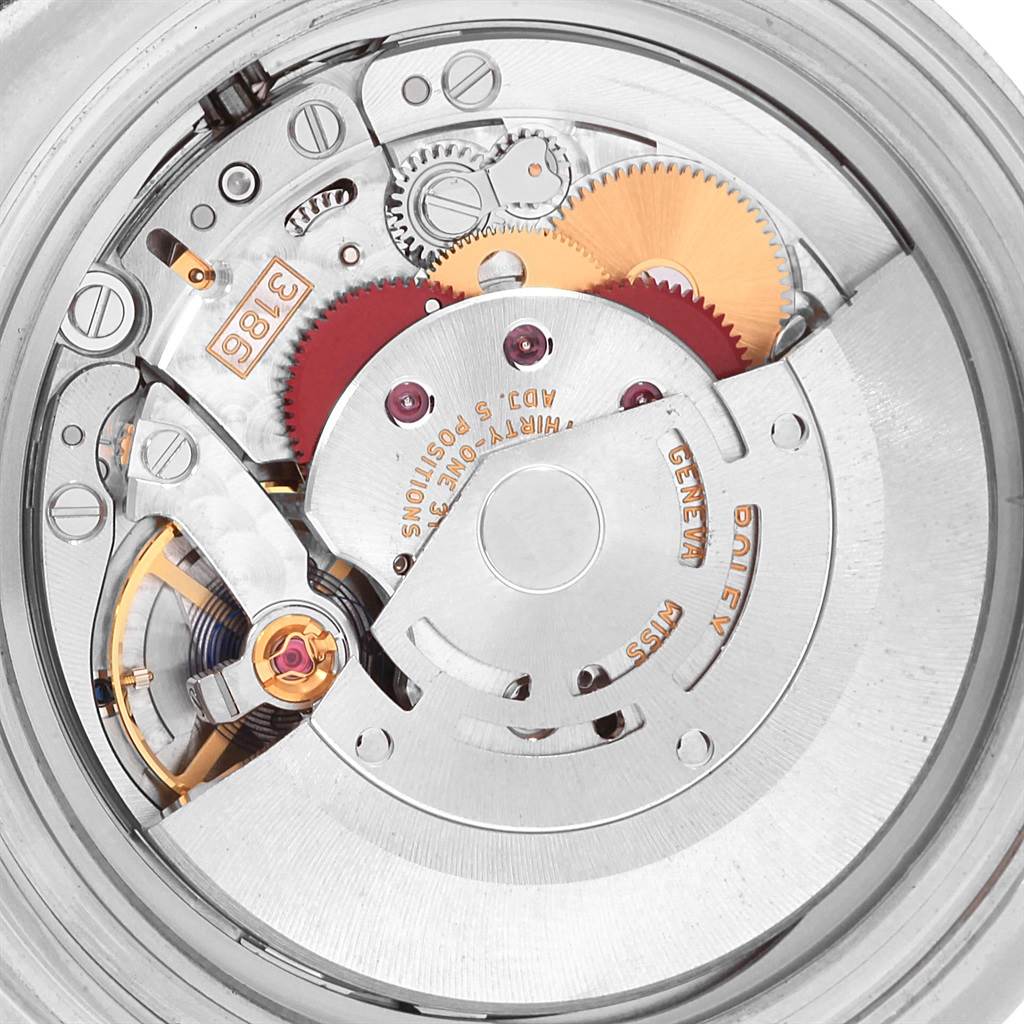 The image shows the intricate movement mechanism of the Rolex GMT-Master 116710 Men's Stainless Steel Black Dial 116710 Men's Stainless Steel Black Dial watch from a close-up angle.