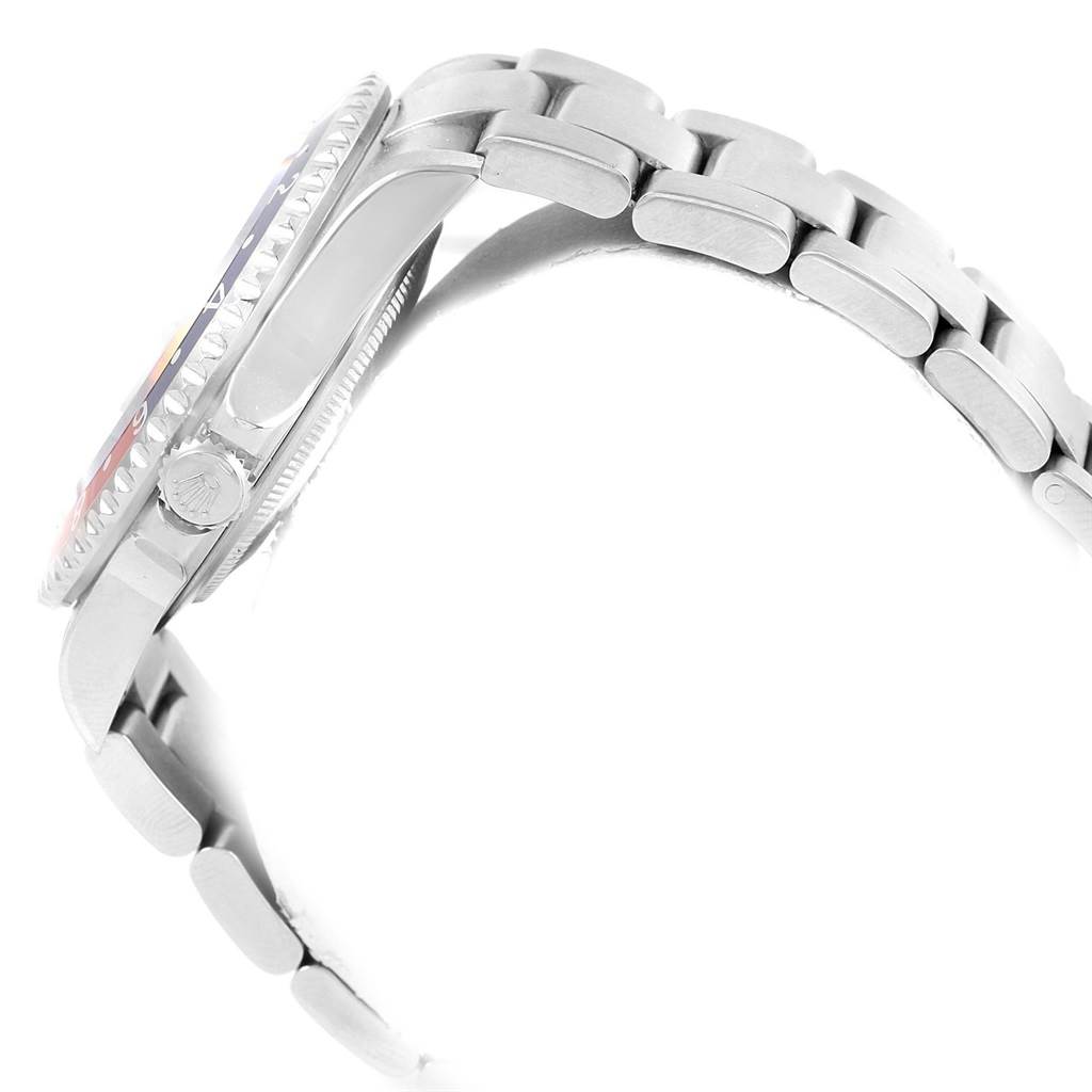 The image shows a side view of the Rolex GMT-Master 16710 Men's Stainless Steel Black Dial 16710 Men's Stainless Steel Black Dial watch, highlighting the case, crown, and bracelet.