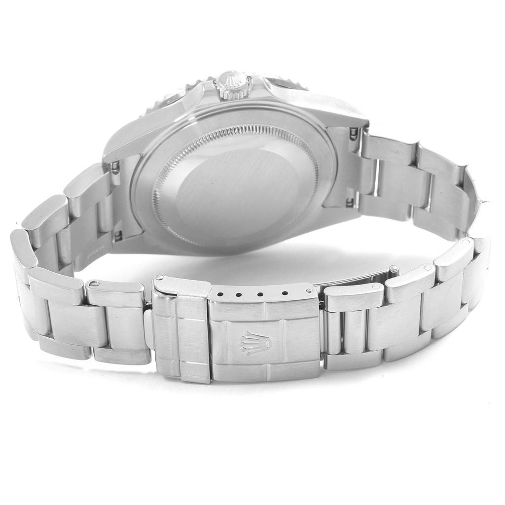 The image shows the back case and bracelet clasp of a Rolex GMT-Master 16710 Men's Stainless Steel Black Dial 16710 Men's Stainless Steel Black Dial watch.