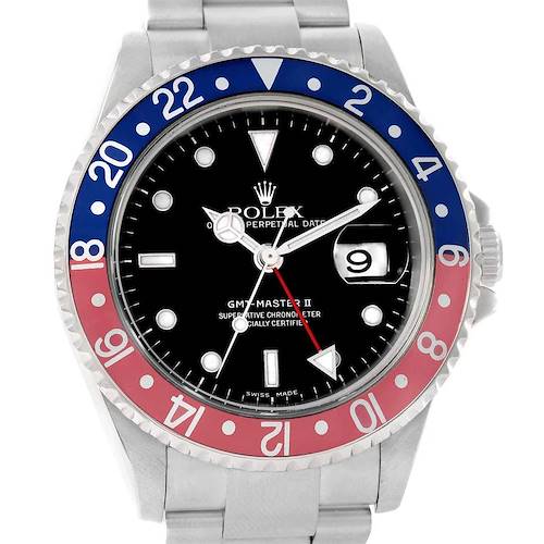 Photo of Rolex GMT Master II 40 Blue Red Pepsi Bezel Mens Watch 16710
