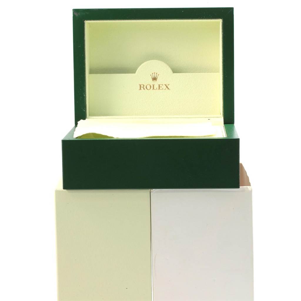 The image shows an open box for the Rolex GMT-Master 16710 Men
s Stainless Steel Black Dial 16710 Men
s Stainless Steel Black Dial watch, featuring the brand logo on the inside cover.