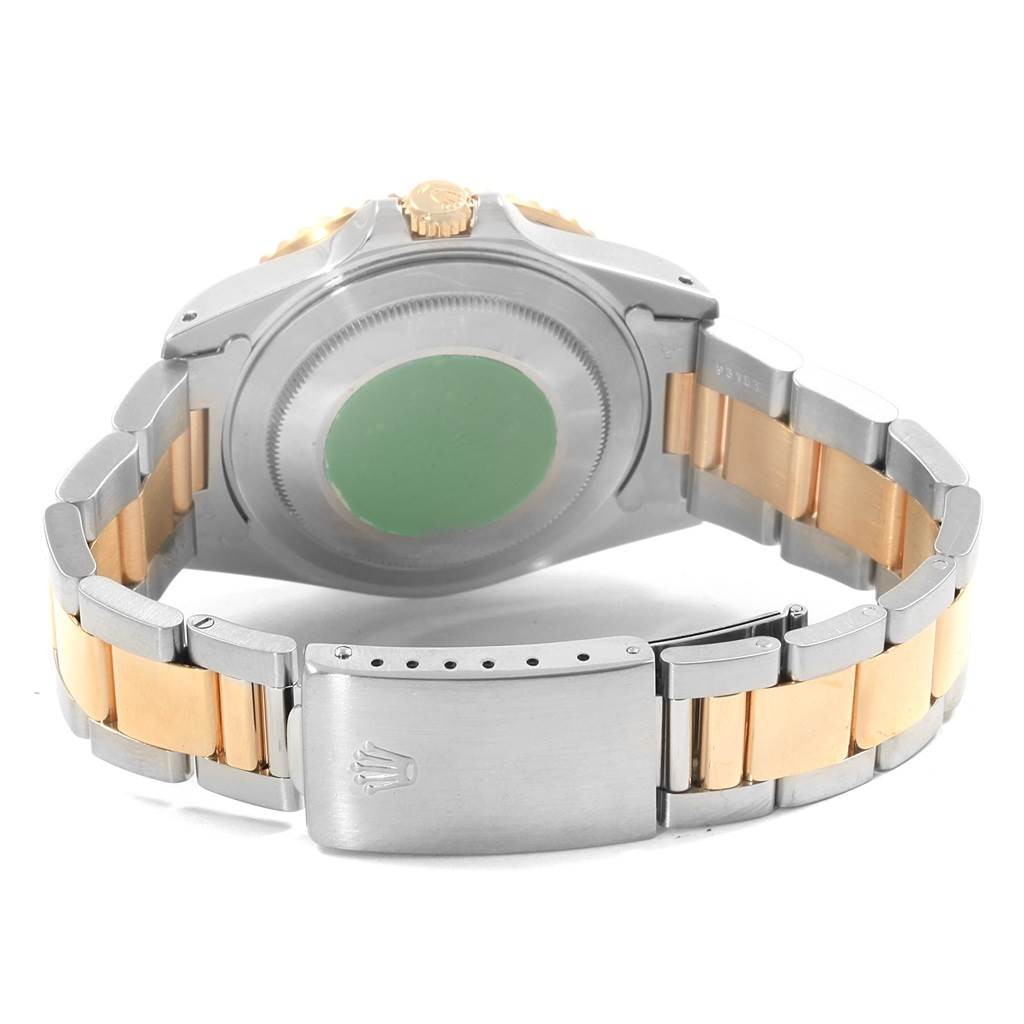 The image shows the back of a Rolex GMT-Master 16713 Men's Stainless Steel Brown Dial 16713 Men's Stainless Steel Brown Dial watch, highlighting the case back and two-tone bracelet.