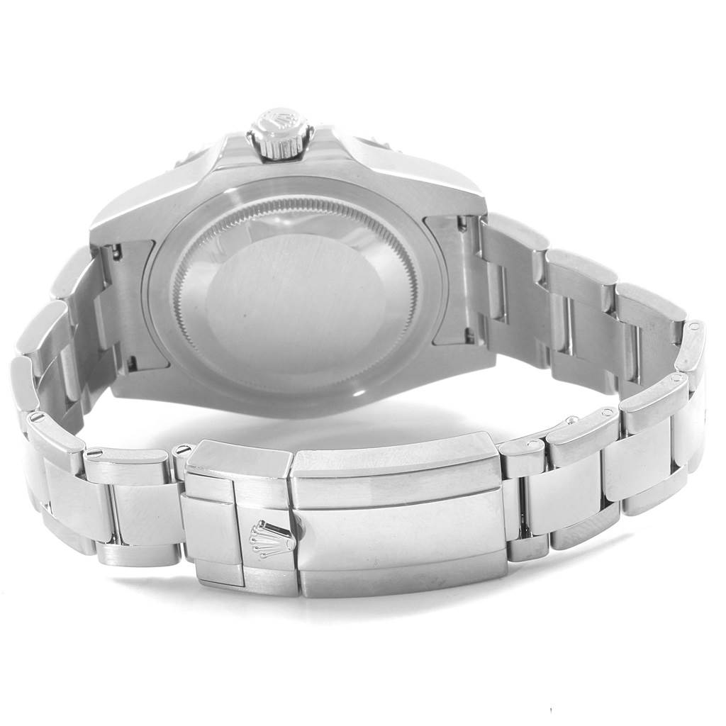 This image showcases the back case and bracelet clasp of a Rolex GMT-Master 116710 Men's Stainless Steel Black Dial 116710 Men's Stainless Steel Black Dial watch.