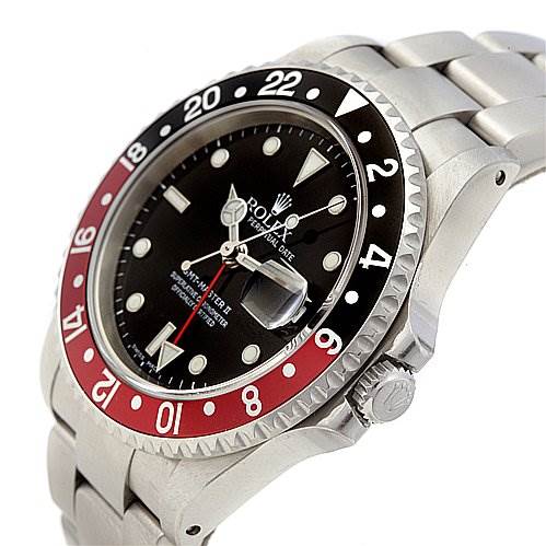 The image shows a Rolex GMT-Master 16710 Men's Stainless Steel Black Dial 16710 Men's Stainless Steel Black Dial watch at a slight angle, highlighting its bezel, case, crown, and part of the bracelet.