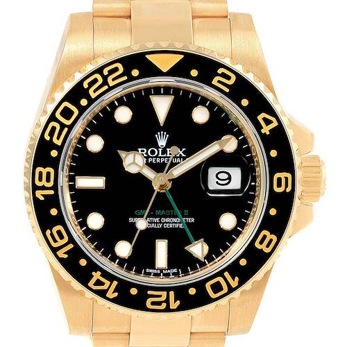 Photo of Rolex GMT Master II 18K Yellow Gold Black Dial Mens Watch 116718